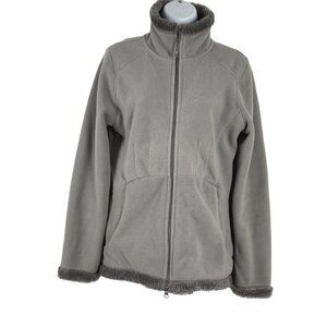 Athleta Fleece Jacket Faux Sherpa Lined Gray Full Zip Women's Medium Flawed‎